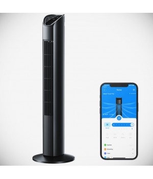 Black Smart Tower Fan with Wi-Fi App Control for Convenient Cooling